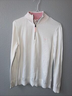 Vineyard Vines White Half-Zip Sweater with Pink Accents